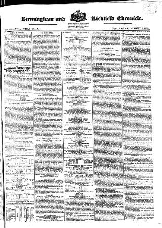 cover page of Birmingham Chronicle published on August 2, 1821