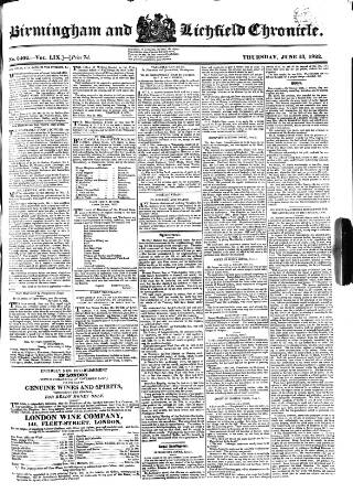 cover page of Birmingham Chronicle published on June 13, 1822
