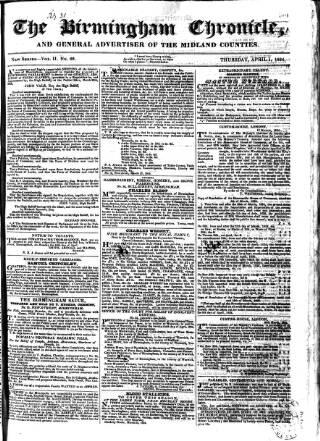 cover page of Birmingham Chronicle published on April 1, 1824