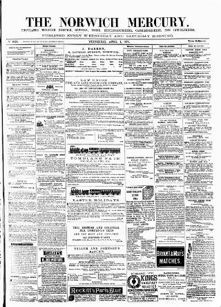 cover page of Norwich Mercury published on April 1, 1874