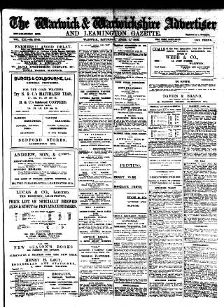 cover page of Warwick and Warwickshire Advertiser published on April 1, 1916