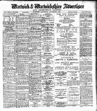 cover page of Warwick and Warwickshire Advertiser published on November 2, 1929