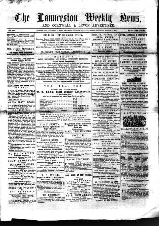 cover page of Launceston Weekly News, and Cornwall & Devon Advertiser. published on August 2, 1862