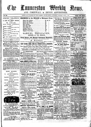 cover page of Launceston Weekly News published on April 1, 1865