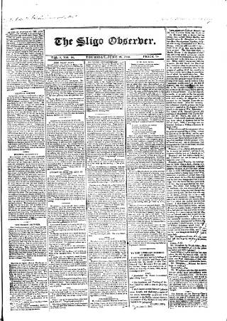 cover page of Sligo Observer published on June 24, 1830