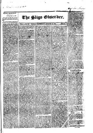 cover page of Sligo Observer published on August 19, 1830