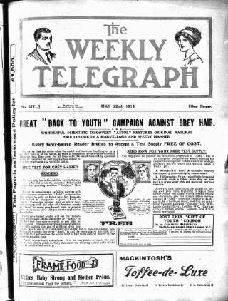 cover page of Sheffield Weekly Telegraph published on May 22, 1915
