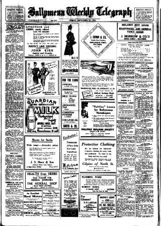 cover page of Ballymena Weekly Telegraph published on September 28, 1945