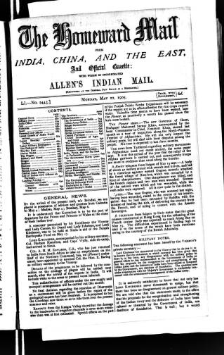 cover page of Homeward Mail from India, China and the East published on May 22, 1905