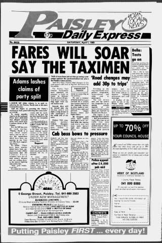 cover page of Paisley Daily Express published on April 1, 1989