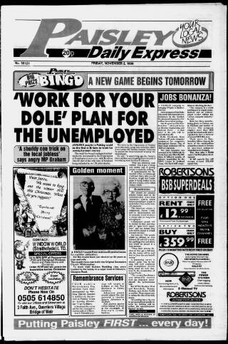 cover page of Paisley Daily Express published on November 2, 1990