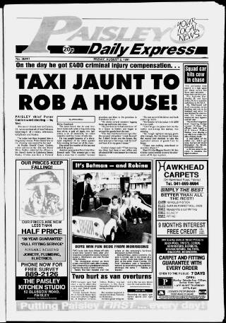 cover page of Paisley Daily Express published on August 2, 1991