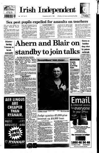 cover page of Irish Independent published on April 1, 1998