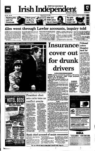 cover page of Irish Independent published on December 15, 2000