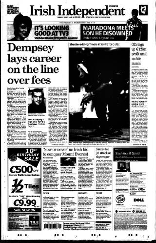 cover page of Irish Independent published on May 22, 2003