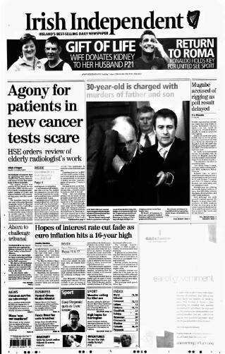 cover page of Irish Independent published on April 1, 2008