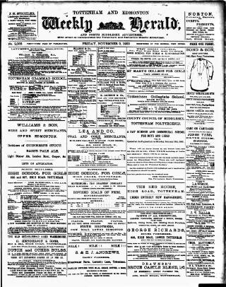 cover page of Tottenham and Edmonton Weekly Herald published on November 2, 1900