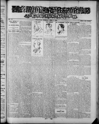 cover page of Midland Reporter and Westmeath Nationalist published on April 1, 1909