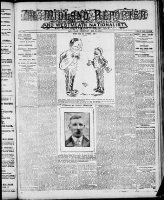 cover page of Midland Reporter and Westmeath Nationalist published on May 22, 1913