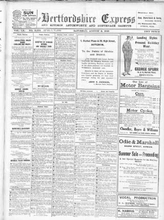 cover page of Hertfordshire Express published on August 2, 1919