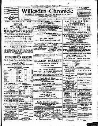 cover page of Willesden Chronicle published on June 13, 1879