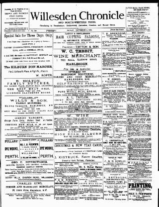 cover page of Willesden Chronicle published on November 2, 1883