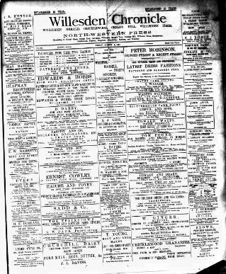 cover page of Willesden Chronicle published on August 2, 1895