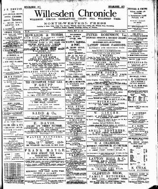 cover page of Willesden Chronicle published on May 22, 1896