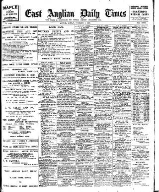 cover page of East Anglian Daily Times published on November 2, 1908