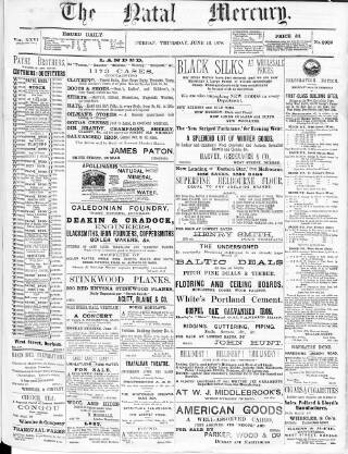 cover page of Natal Mercury published on June 13, 1878