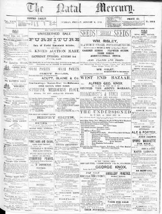 cover page of Natal Mercury published on August 2, 1878