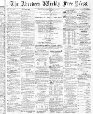 cover page of Aberdeen Weekly Free Press published on August 3, 1872