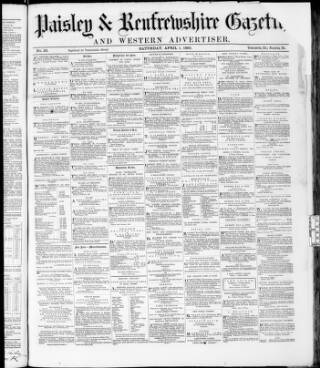cover page of Paisley & Renfrewshire Gazette published on April 1, 1865