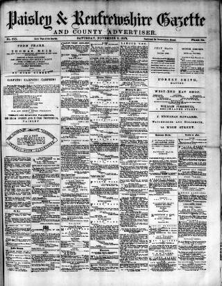 cover page of Paisley & Renfrewshire Gazette published on November 6, 1875