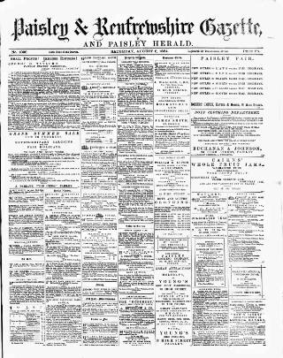 cover page of Paisley & Renfrewshire Gazette published on August 2, 1884