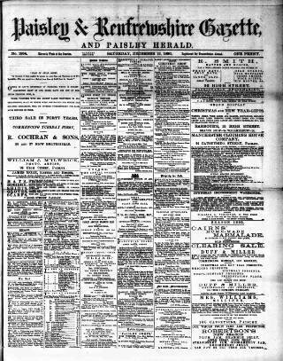 cover page of Paisley & Renfrewshire Gazette published on December 13, 1890