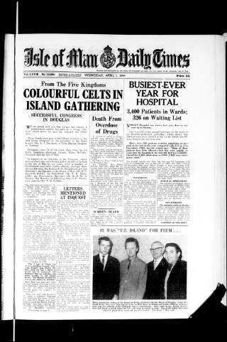 cover page of Isle of Man Daily Times published on April 1, 1964
