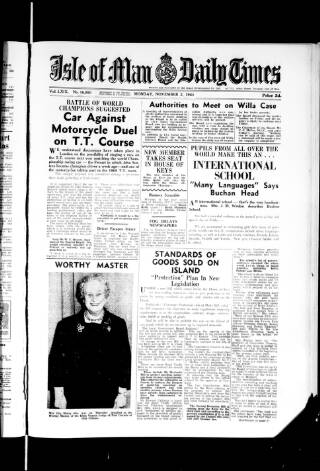 cover page of Isle of Man Daily Times published on November 2, 1964