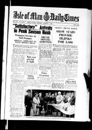 cover page of Isle of Man Daily Times published on August 2, 1965