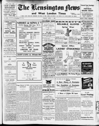 cover page of Kensington News and West London Times published on April 1, 1938