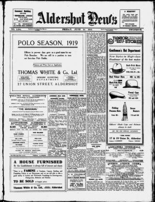 cover page of Aldershot News published on June 13, 1919