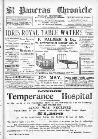 cover page of St. Pancras Chronicle, People's Advertiser, Sale and Exchange Gazette published on November 2, 1906
