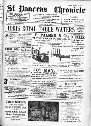cover page of St. Pancras Chronicle, People's Advertiser, Sale and Exchange Gazette published on August 2, 1907