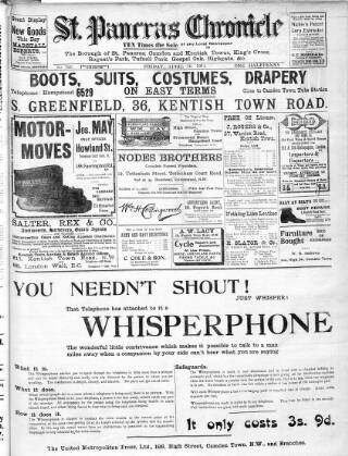 cover page of St. Pancras Chronicle published on April 10, 1914