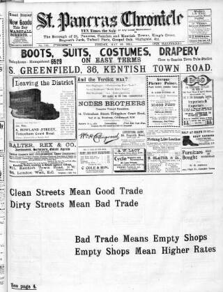 cover page of St. Pancras Chronicle published on May 22, 1914