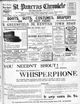 cover page of St. Pancras Chronicle, People's Advertiser, Sale and Exchange Gazette published on June 12, 1914