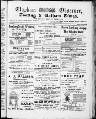 cover page of Clapham Observer published on April 1, 1893
