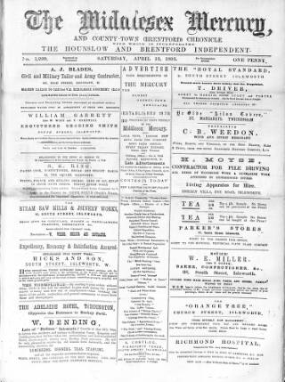 cover page of Middlesex Mercury published on April 13, 1895