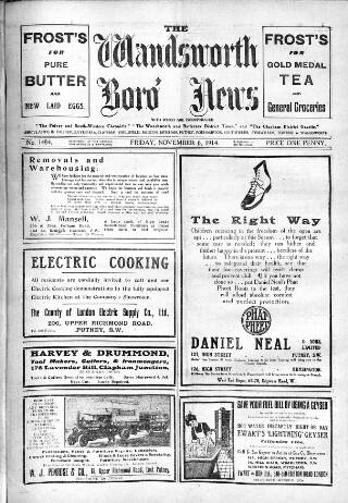 cover page of Wandsworth Borough News published on November 6, 1914