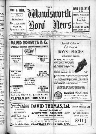 cover page of Wandsworth Borough News published on April 17, 1919